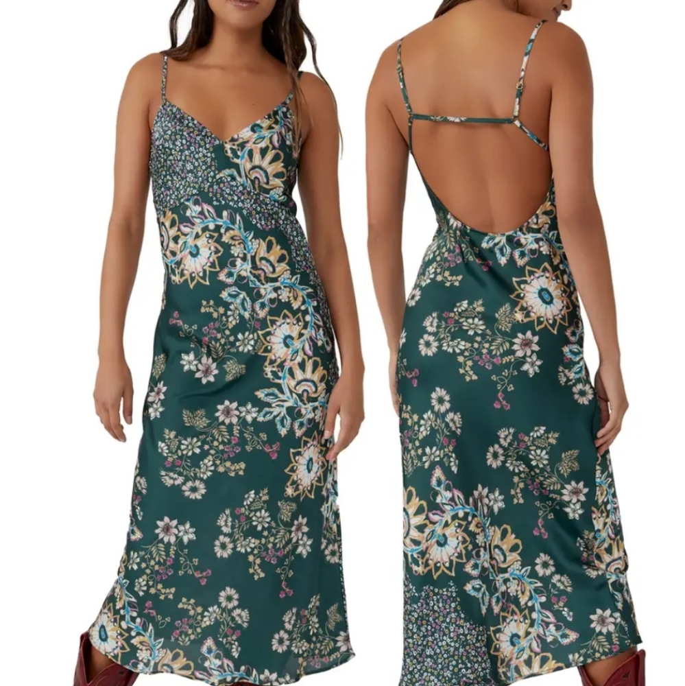 Free People Your Better Side Midi Slip Dress Silky Floral Print Siz Sm Md Lg NWT - Picture 14 of 14